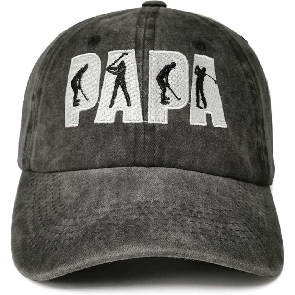 Unisex Black Washed Golf Papa Embroidery Adjustable Size Classic Baseball Cap
